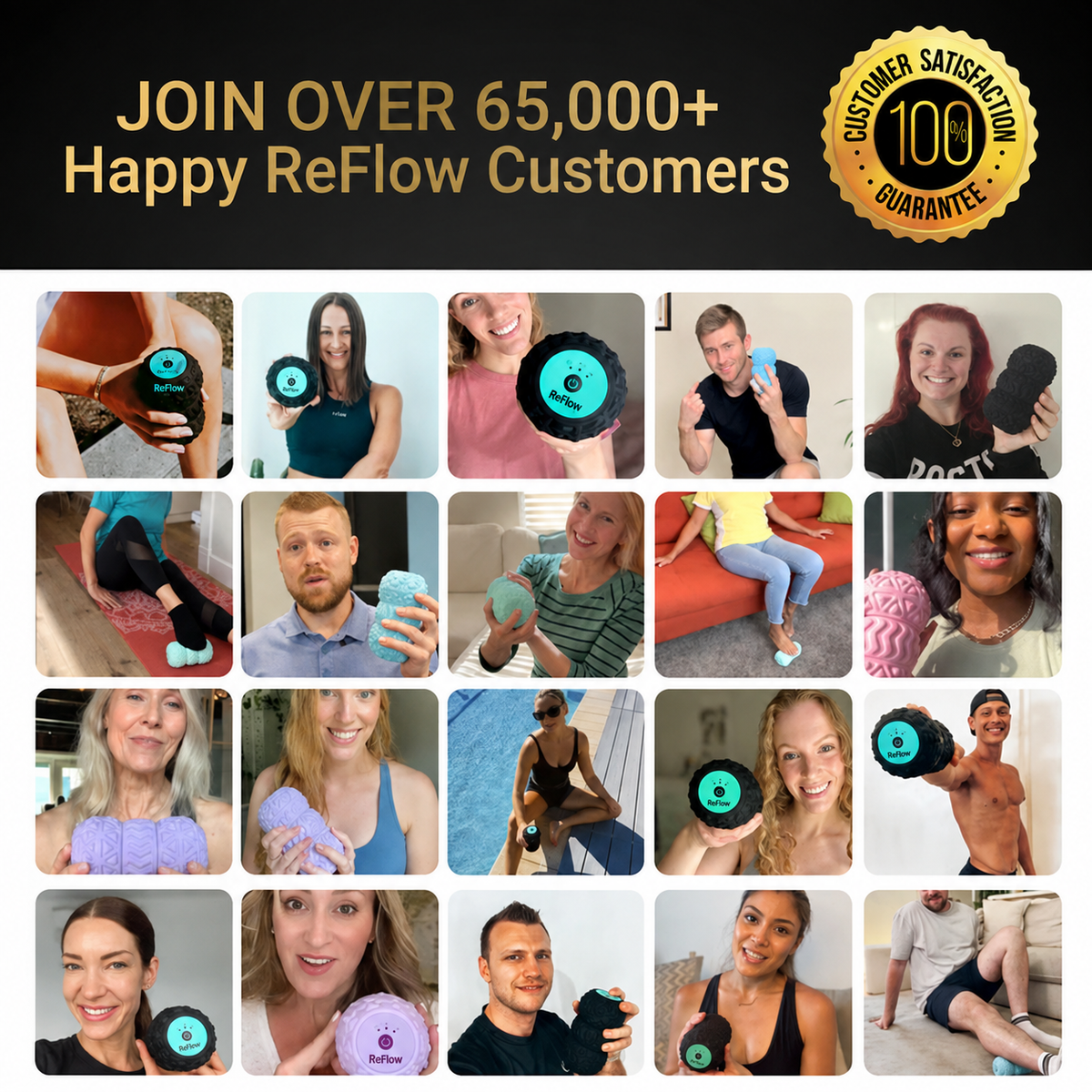 לקוחות מרוצים של ReFlow עם רולר העיסוי RollerFlow